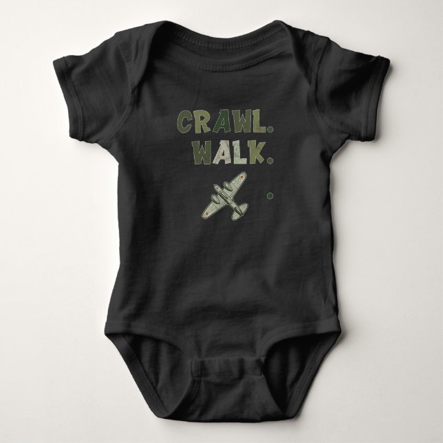 Pilot Militär Baby, Crawl Walk Militär Helicopte T Shirt (Framsida)