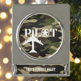 Pilot & Militärflygplan, Kamouflage, Minimalistisk Silverfärgad Julgransprydnad