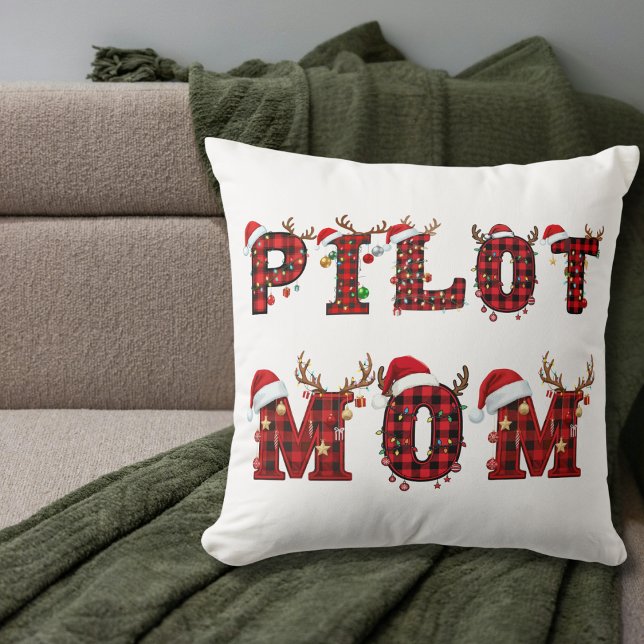 Pilot Mom Christmas Letters Lights Ornaments Funny Kudde (Skapare uppladdad)
