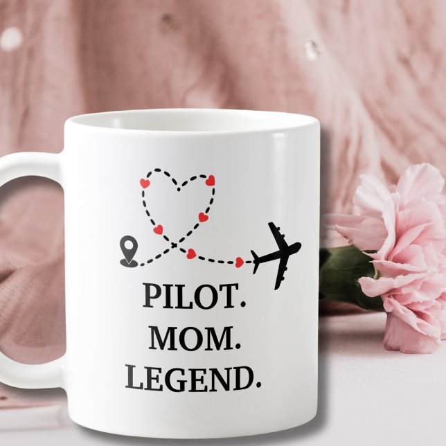 Pilot Mom Legend Airplane and Heart Custom Kaffemugg (Skapare uppladdad)