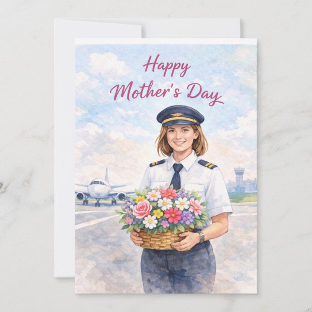 Pilot Mother;s Day at the airport Julkort (Framsida)
