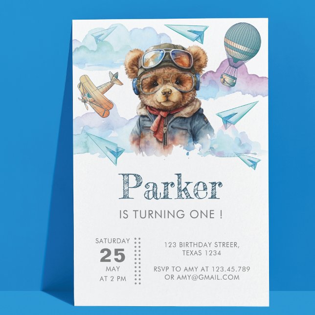 Pilot Nalle Första födelsedag Inbjudningar (Skapare uppladdad)