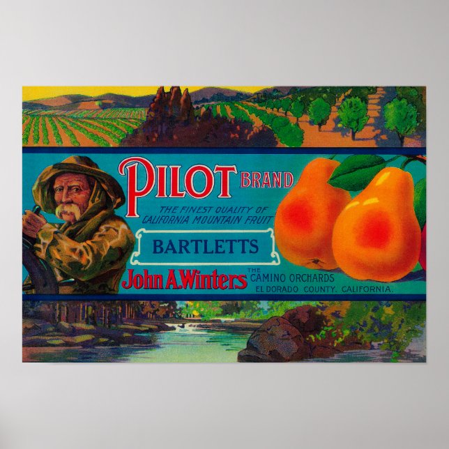 Pilot Pear Låda LabelEl Dorado County, CA Poster (Framsidan)