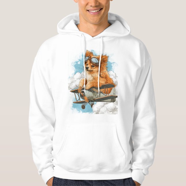 Pilot Pomeranian � Flygande Ess Hund Hoodie (Framsida)