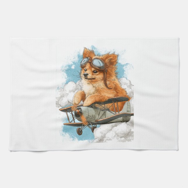 Pilot Pomeranian � Flygande Ess Hund Kökshandduk (Horisontell)