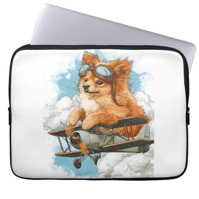 Pilot Pomeranian � Flygande Ess Hund Laptop Fodral (Framsidan)