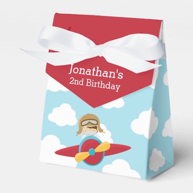 Pilot Red Airplane Favor Box (Cute Cloud) Presentaskar (Framsidan Sidan)