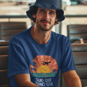 Pilot Retro Solnedgång “Suns Out Planes Out” Rolig T Shirt