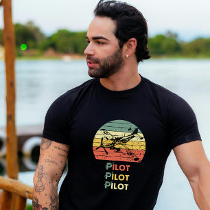 Pilot Retro Vintage Solnedgång och Flygplan Luftfa T Shirt