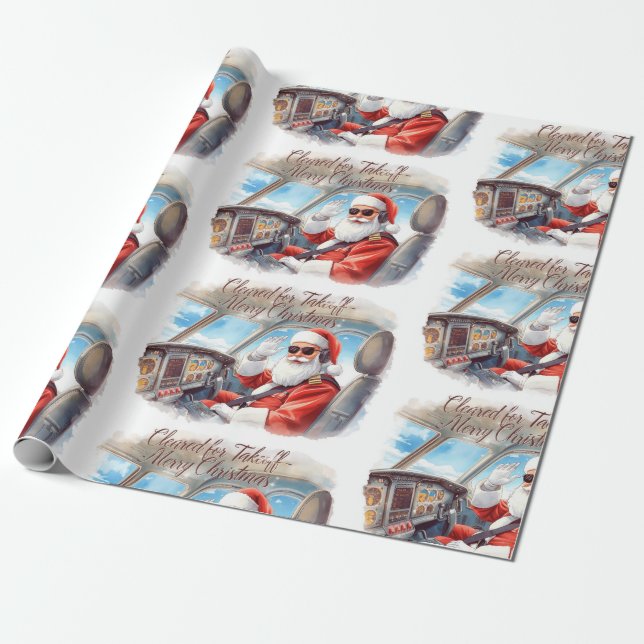 Pilot Santa is Flying for Christmas in the Sky  Presentpapper (Utrullad)