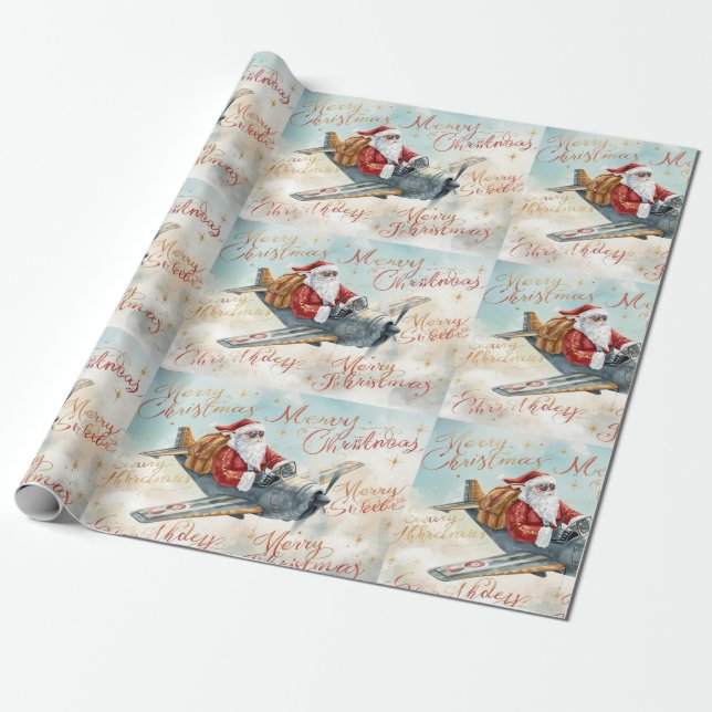 Pilot Santa is Flying for Christmas in the Sky  Presentpapper (Utrullad)