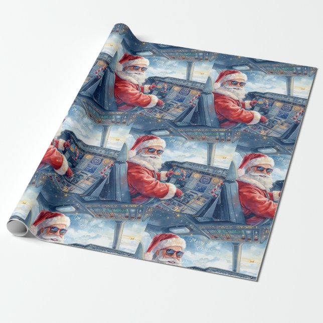 Pilot Santa is Flying for Christmas in the Sky  Presentpapper (Utrullad)