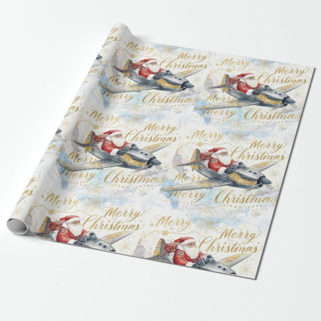 Pilot Santa is Flying for Christmas in the Sky  Presentpapper (Utrullad)