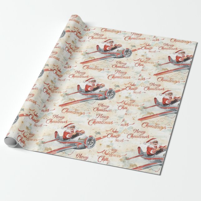 Pilot Santa is Flying for Christmas in the Sky  Presentpapper (Utrullad)