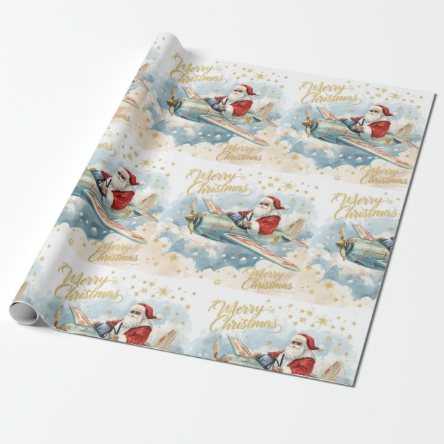 Pilot Santa is Flying for Christmas in the Sky  Presentpapper (Utrullad)