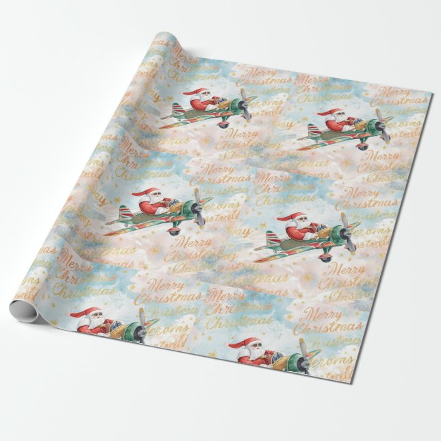 Pilot Santa is Flying for Christmas in the Sky  Presentpapper (Utrullad)