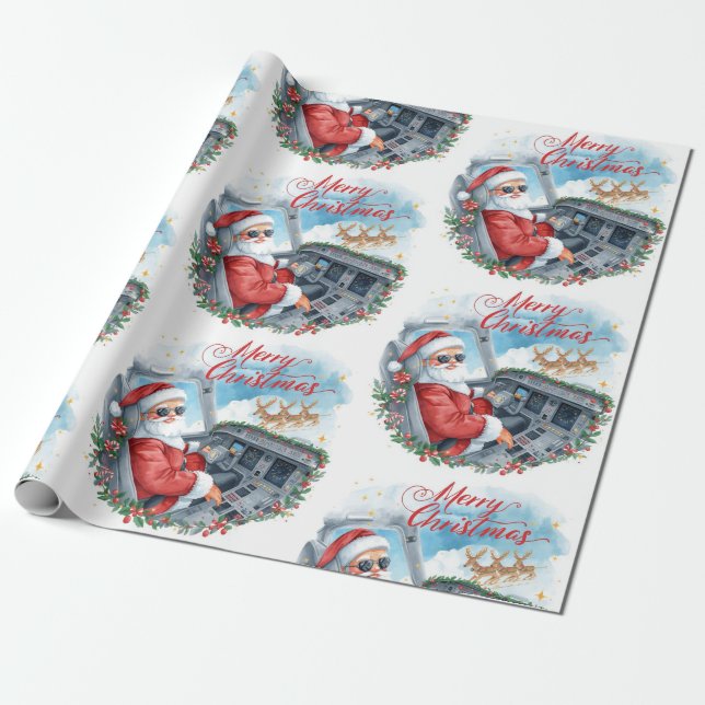 Pilot Santa is Flying for Christmas in the Sky  Presentpapper (Utrullad)