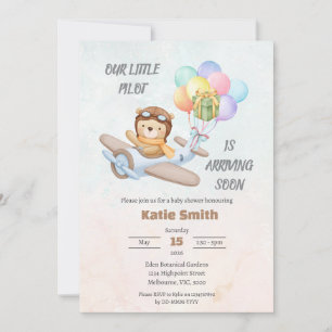 Pilot Teddy Bear Baby Shower Inbjudan