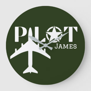 Pilot Typografi & Flygplan Minimalistisk Anpassa Stor Klocka