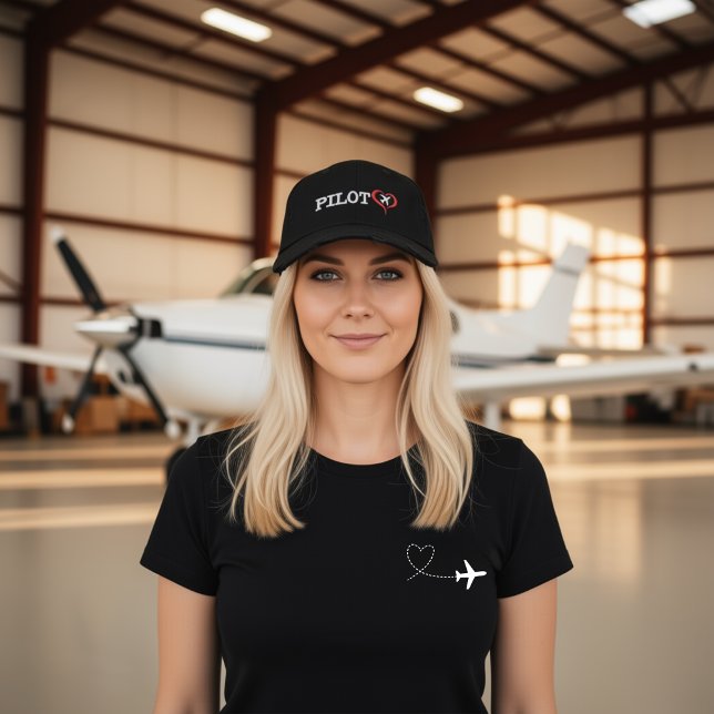 Pilot Typografi Hjarta Flygplan Anpassat Namn Broderad Keps (Skapare uppladdad)