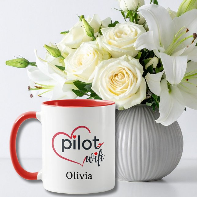 Pilot Wife Heart Airplane Romantic Custom Birthday Mugg (Skapare uppladdad)
