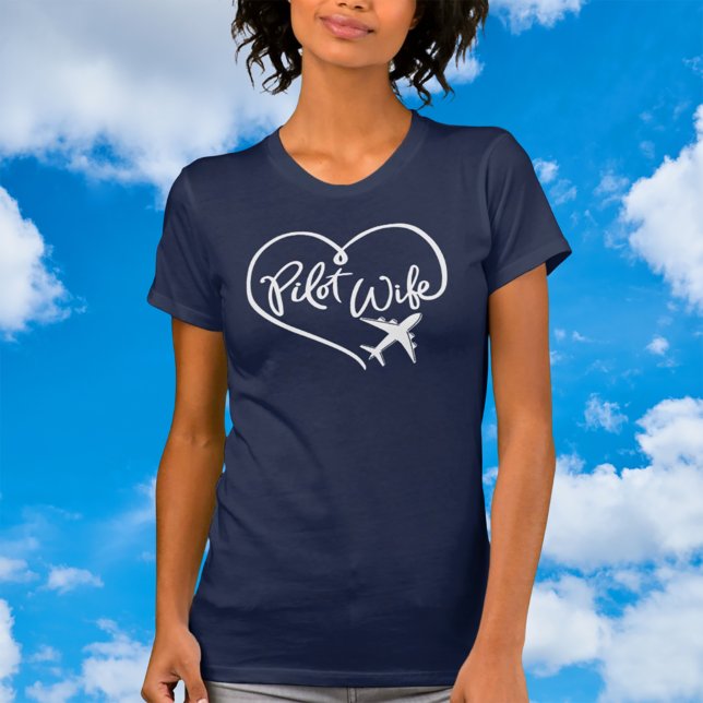 Pilot Wife Looped Heart med Flygplan Navy T-Sh T Shirt (Skapare uppladdad)