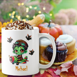 Pilot Zombie-flygplan & Fladdermus Funny Halloween Kaffemugg