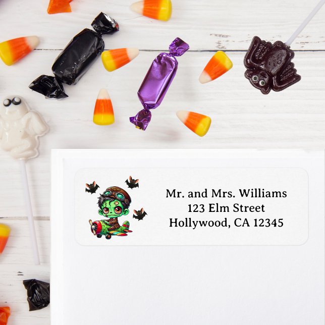 Pilot Zombie som flyger flygplan House Funny Hallo Returadress Etikett (Skapare uppladdad)