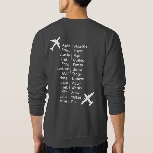 Pilotens fonetiska alfabet med flygplan sweatshirt (Baksida)