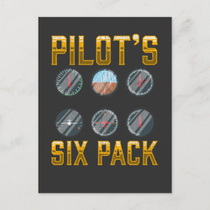 Pilotens Six Pack Flyghumor Flygplan älskare Vykort