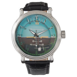 Piloter Altimeters Black Vintage Leather Watch Armbandsur