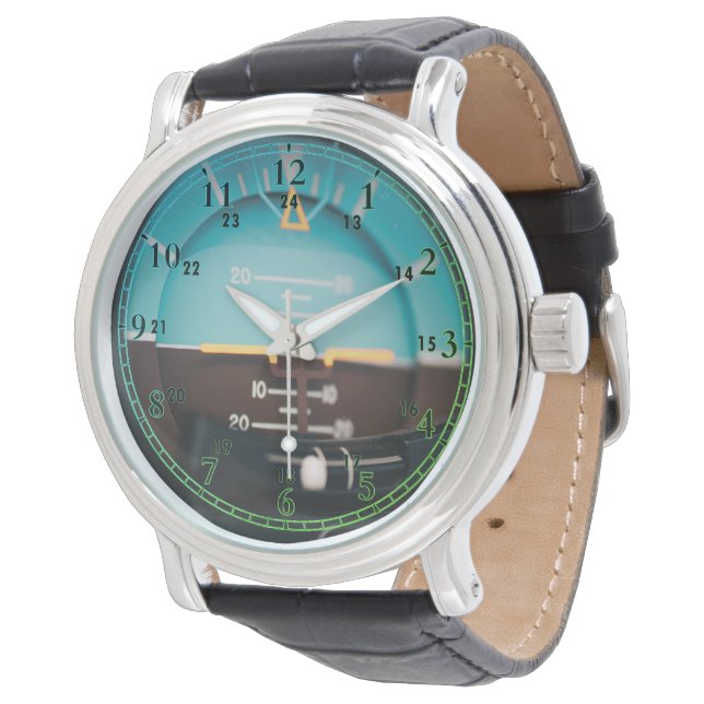 Piloter Altimeters Black Vintage Leather Watch Armbandsur (Vinklad)
