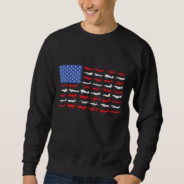 Pilotflygplan Amerikanska Flagga-flygplanet Lång Ärmad Tröja (Framsida)