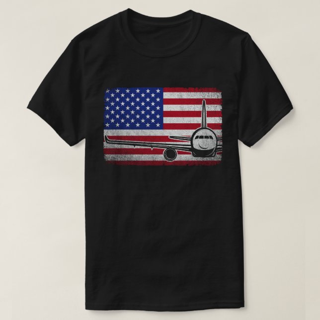 Pilotflygplan Amerikanska Flagga-flygplanet T Shirt (Design framsida)