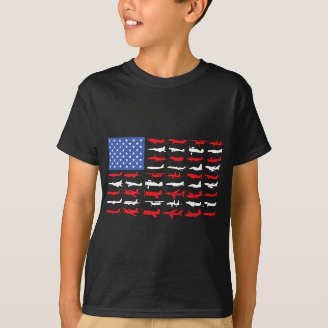 Pilotflygplan Amerikanska Flagga-flygplanet T Shirt (Framsida)