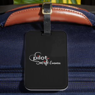 "Pilotfru" - typografi och flygplan - enkel, minim Bagagebricka