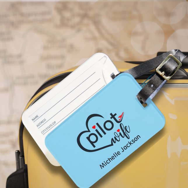 Pilotfrus flygplan hjärta Blå Personlig Söt Bagagebricka (Skapare uppladdad)