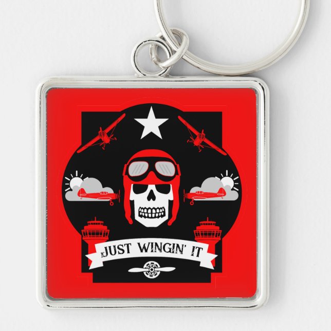 Pilotprojekt för privat och kommersiell verksamhet fyrkantig silverfärgad nyckelring (Framsidan)