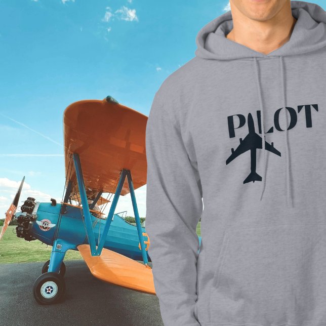 Pilottypografi och flygplan, minimalistiskt, enkel hoodie (Skapare uppladdad)
