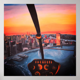 Pilotvy från R44-helikopter Poster