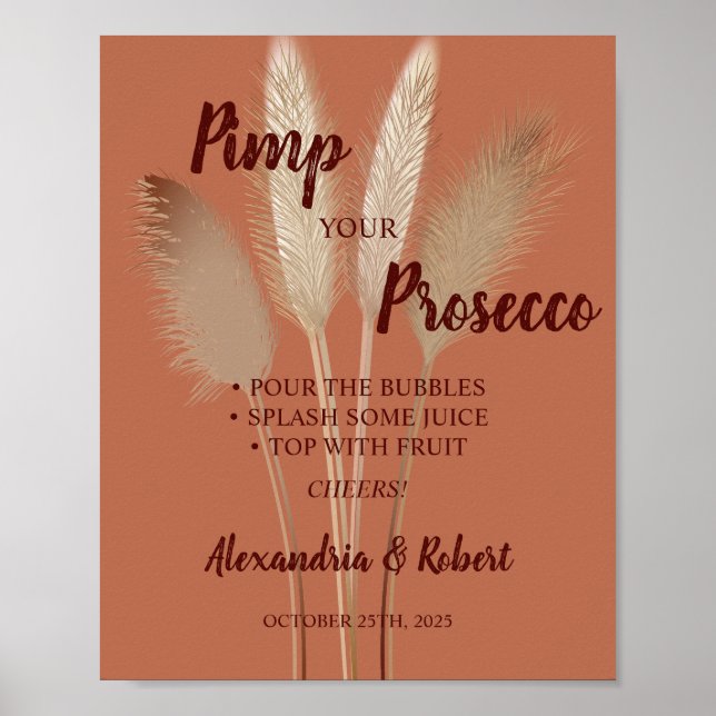 Pimp ditt Prosecco Pampas Grass Bröllop-tecken Poster (Framsidan)