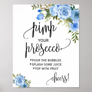 Pimpa din prosecco blå blomsterlig bröllopsdusch s poster