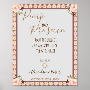 Pimpa din Prosecco Rosa Blommig Ram Bröllop Poster
