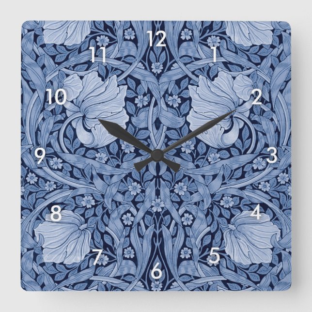 Pimpernel Blue Monotone, William Morris Fyrkantig Klocka (Framsida)