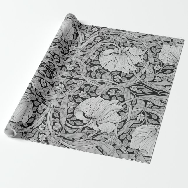 Pimpernel Grått Monotone, William Morris Presentpapper (Utrullad)