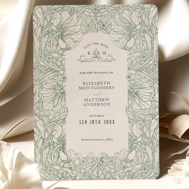 Pimpernel Muted Sage Grönt Cream William Morris Inbjudningar (Skapare uppladdad)