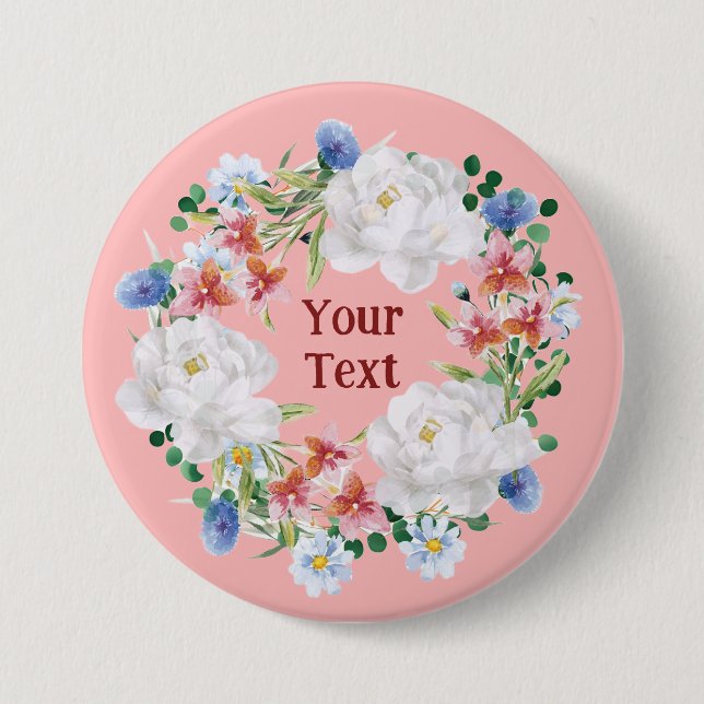 Pin för uppspelning av vit blomning, andningspappe knapp (Framsida)