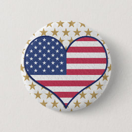 Pin-knapp för Cute USA flagga Heart Guld Stars Knapp