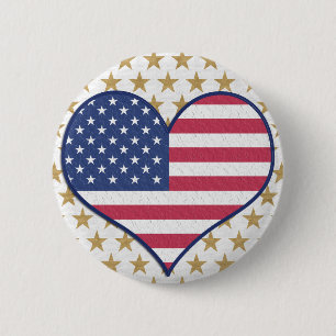 Pin-knapp för Cute USA flagga Heart Guld Stars Knapp