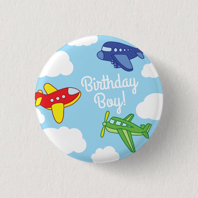 Pin-knapp för flygplanen Jet Birthday Boy Badge Knapp (Framsida)
